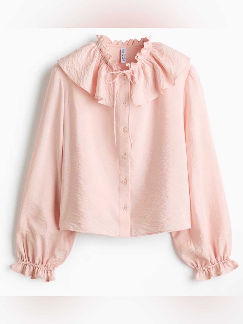 NWT H&M Powder Pink Ruffle-Neck Button Blouse XL